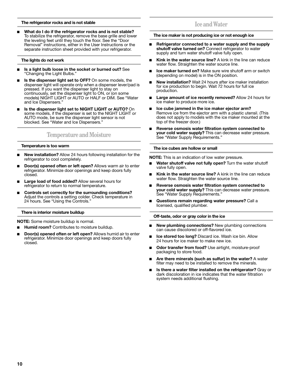 Temperature and moisture, Ice and water | Amana W10321485A User Manual | Page 10 / 54