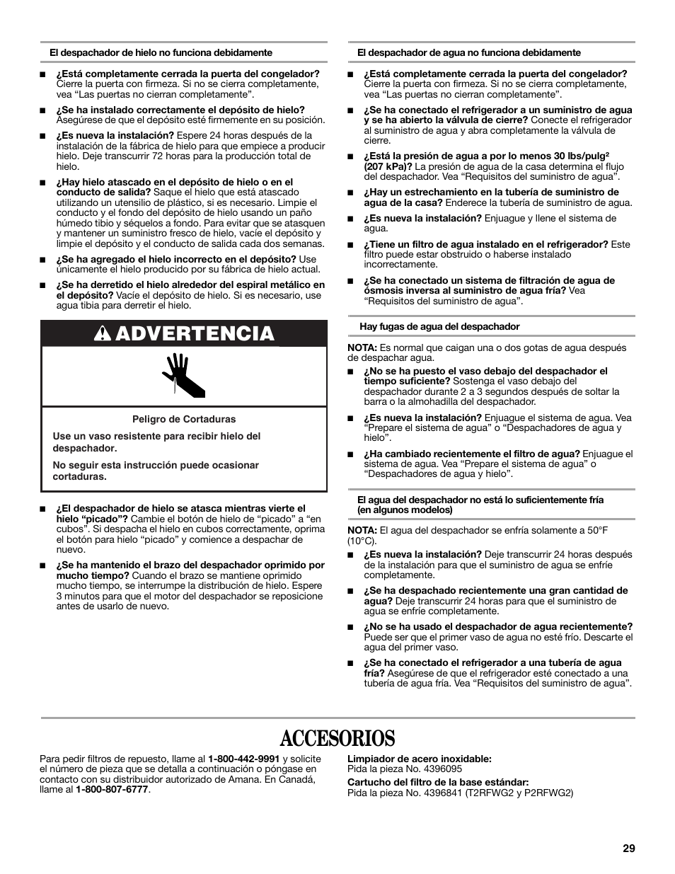 Accesorios, Advertencia | Amana W10321485A User Manual | Page 29 / 54