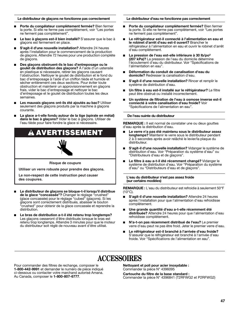Accessoires, Avertissement | Amana W10321485A User Manual | Page 47 / 54