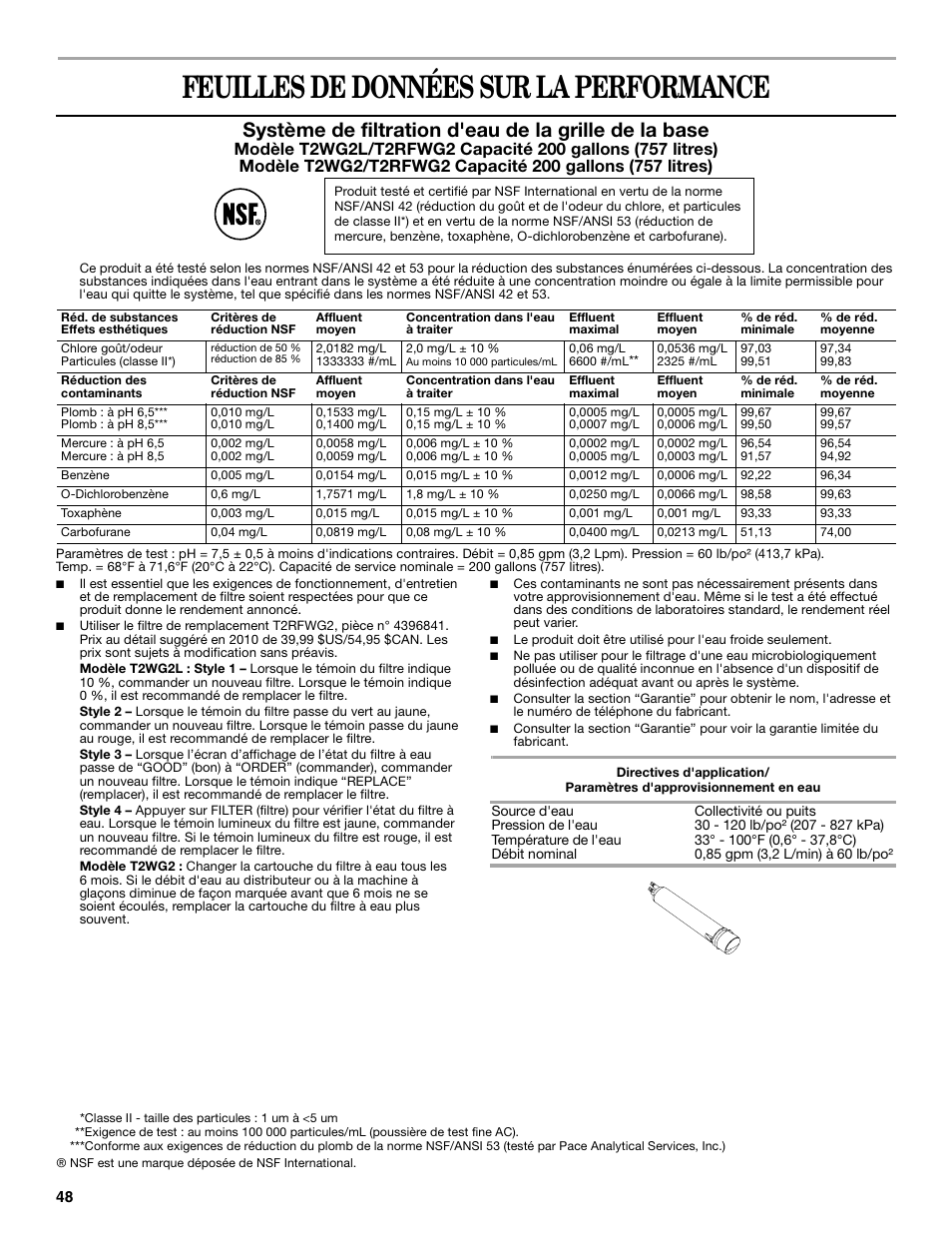 Feuilles de données sur la performance | Amana W10321485A User Manual | Page 48 / 54
