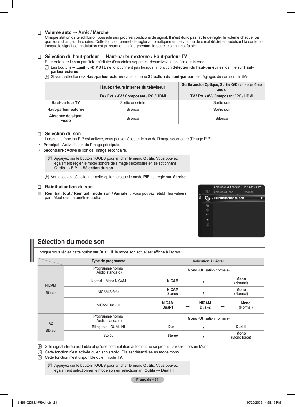 Sélection du mode son | Samsung PS63B680T6W User Manual | Page 102 / 648