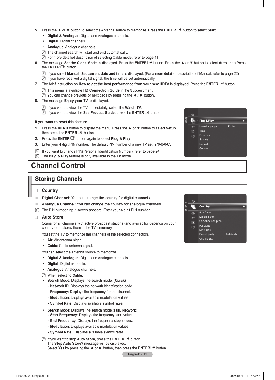 Channel control, Storing channels | Samsung PS63B680T6W User Manual | Page 11 / 648