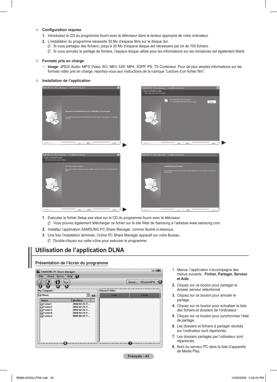 Utilisation de l’application dlna | Samsung PS63B680T6W User Manual | Page 124 / 648