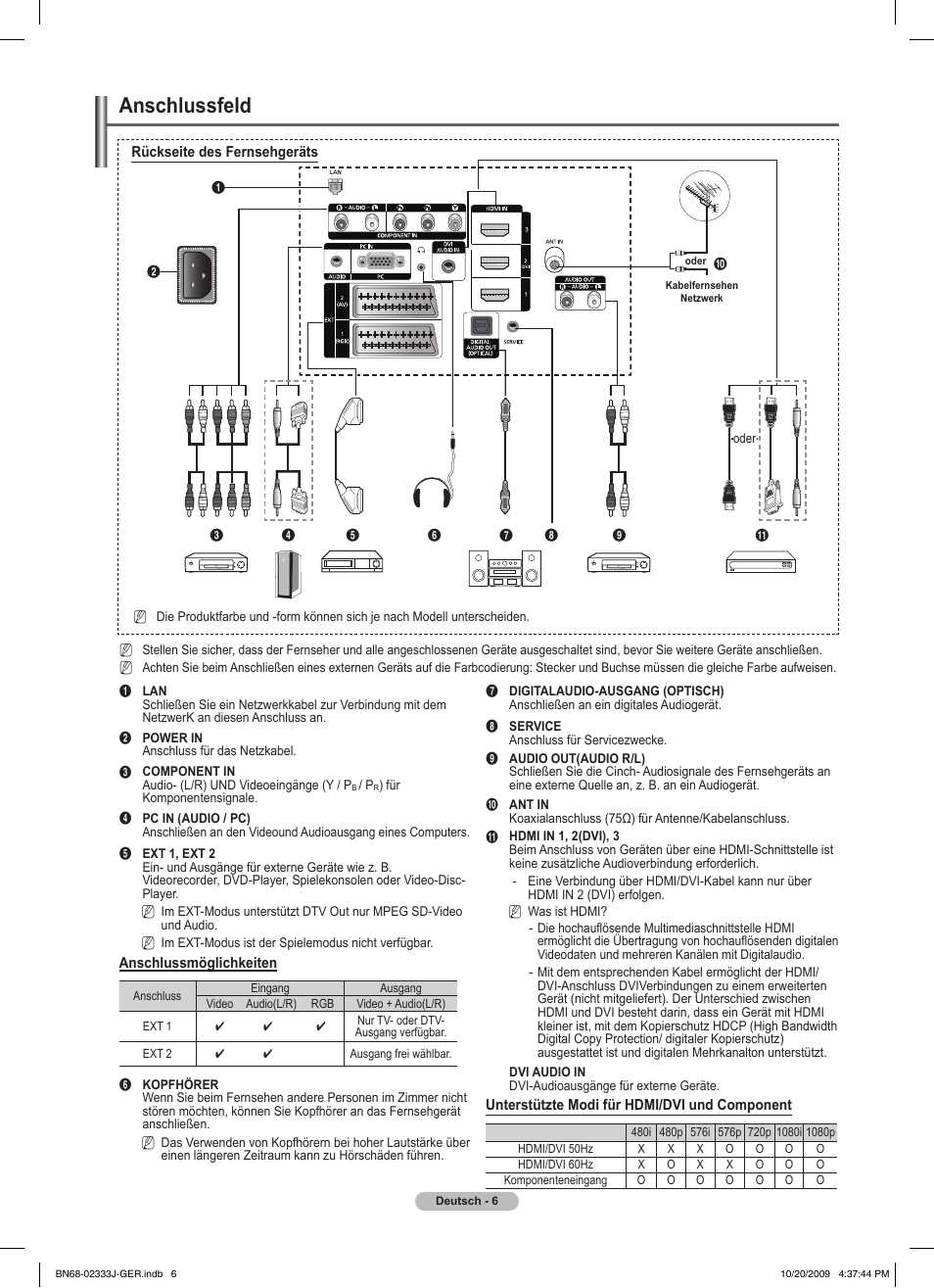 Anschlussfeld | Samsung PS63B680T6W User Manual | Page 157 / 648