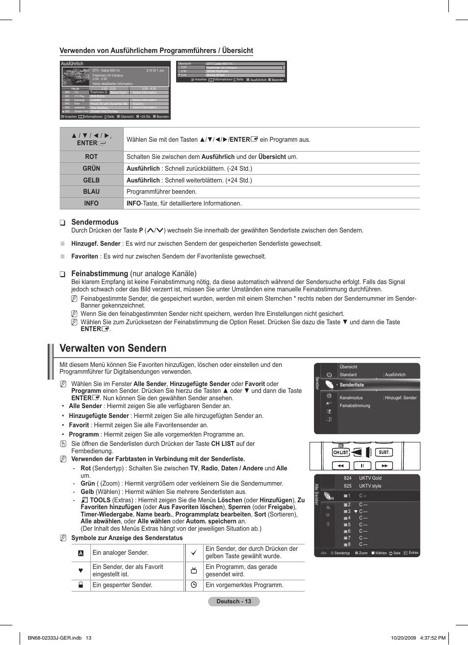 Verwalten von sendern, Sendermodus, Feinabstimmung ❑ (nur analoge kanäle) | Samsung PS63B680T6W User Manual | Page 164 / 648