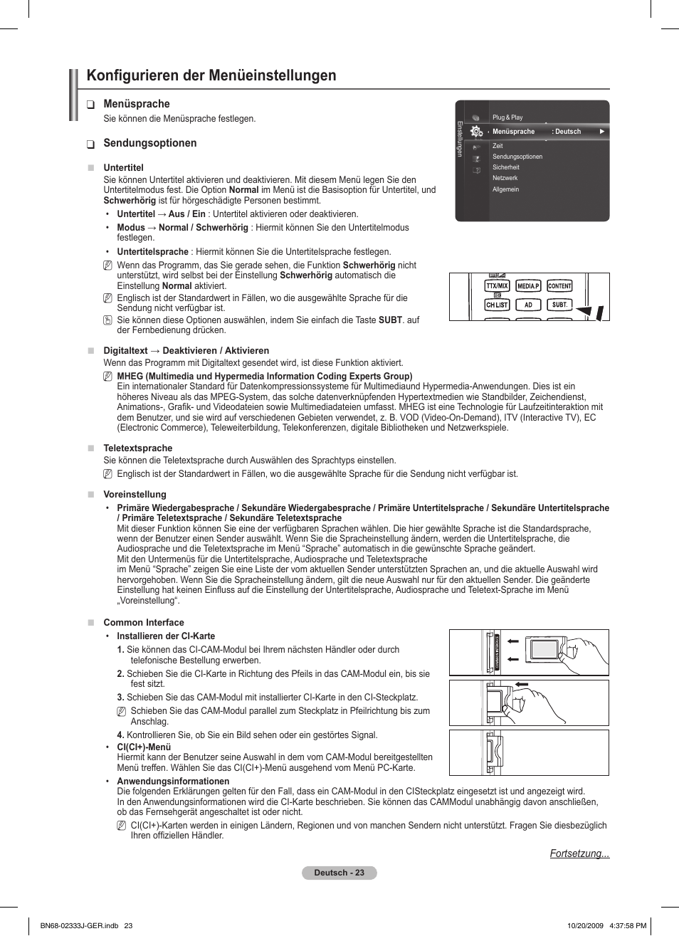 Konfigurieren der menüeinstellungen | Samsung PS63B680T6W User Manual | Page 174 / 648