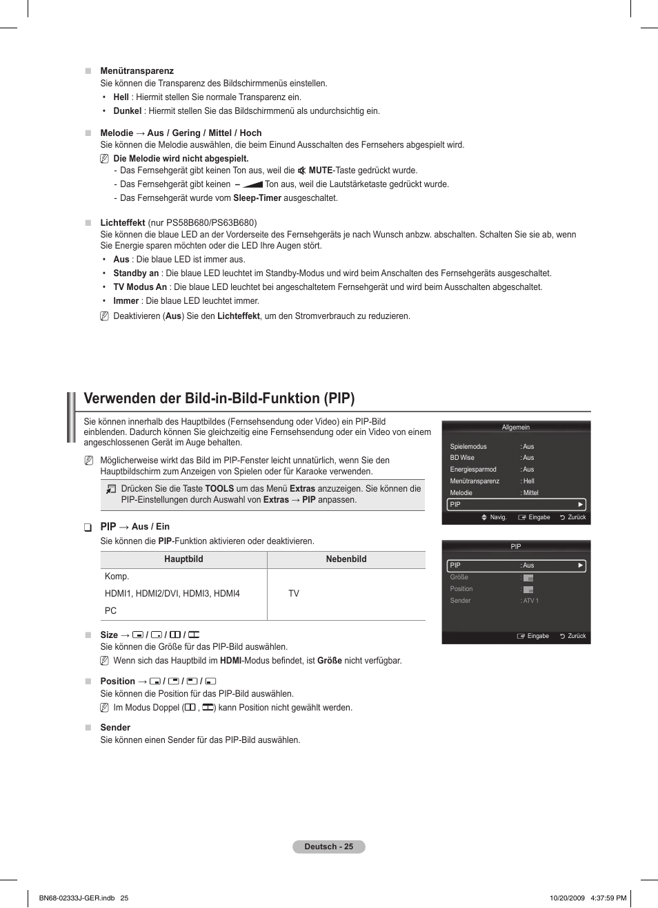 Verwenden der bild-in-bild-funktion (pip) | Samsung PS63B680T6W User Manual | Page 176 / 648
