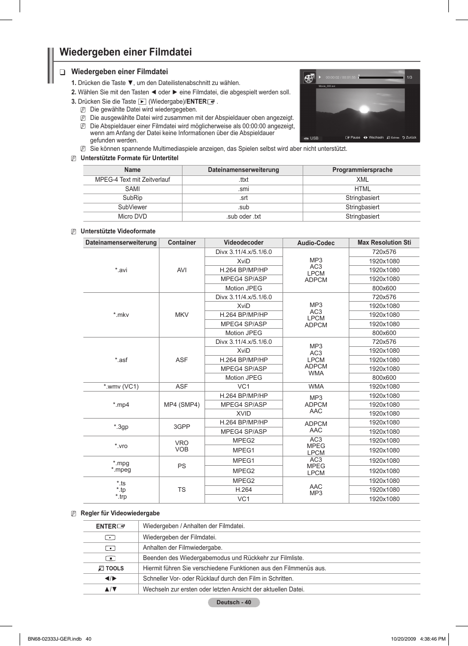 Wiedergeben einer filmdatei | Samsung PS63B680T6W User Manual | Page 191 / 648