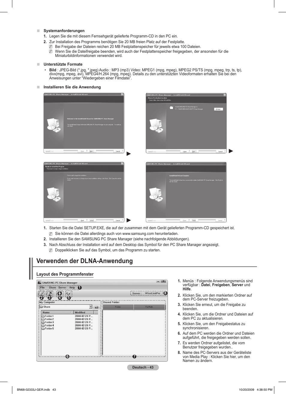 Verwenden der dlna-anwendung | Samsung PS63B680T6W User Manual | Page 194 / 648