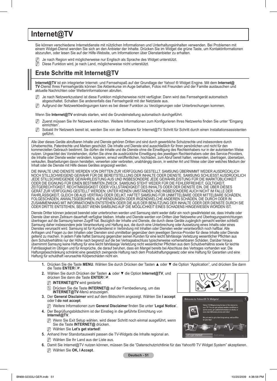 Internet@tv, Erste schritte mit internet@tv | Samsung PS63B680T6W User Manual | Page 202 / 648
