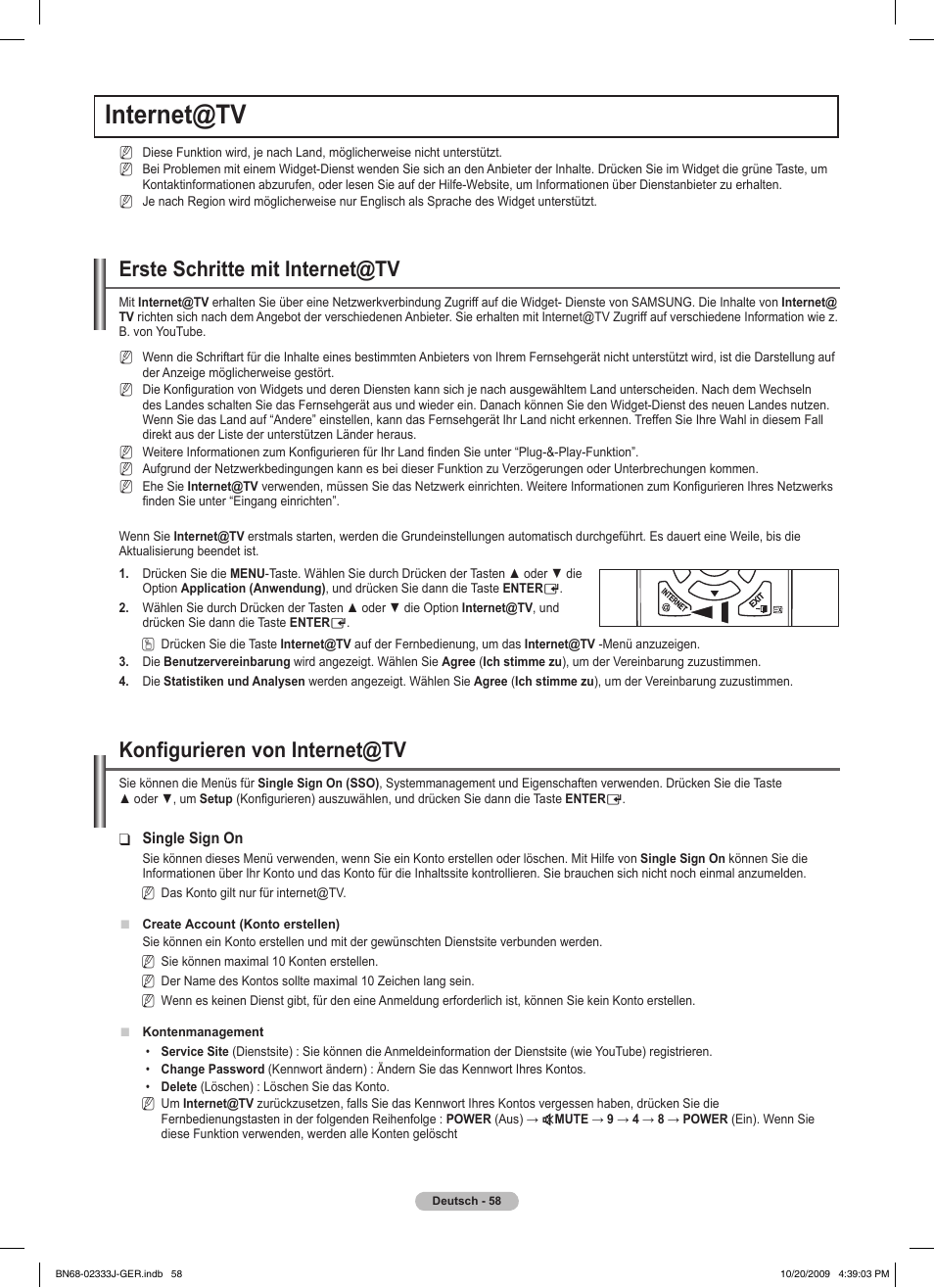 Internet@tv, Erste schritte mit internet@tv, Konfigurieren von internet@tv | Samsung PS63B680T6W User Manual | Page 209 / 648