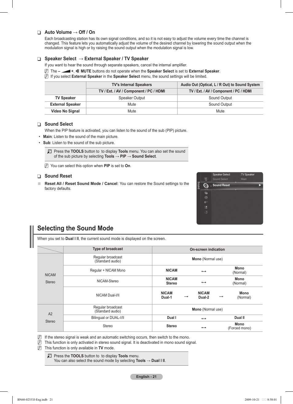 Selecting the sound mode | Samsung PS63B680T6W User Manual | Page 21 / 648