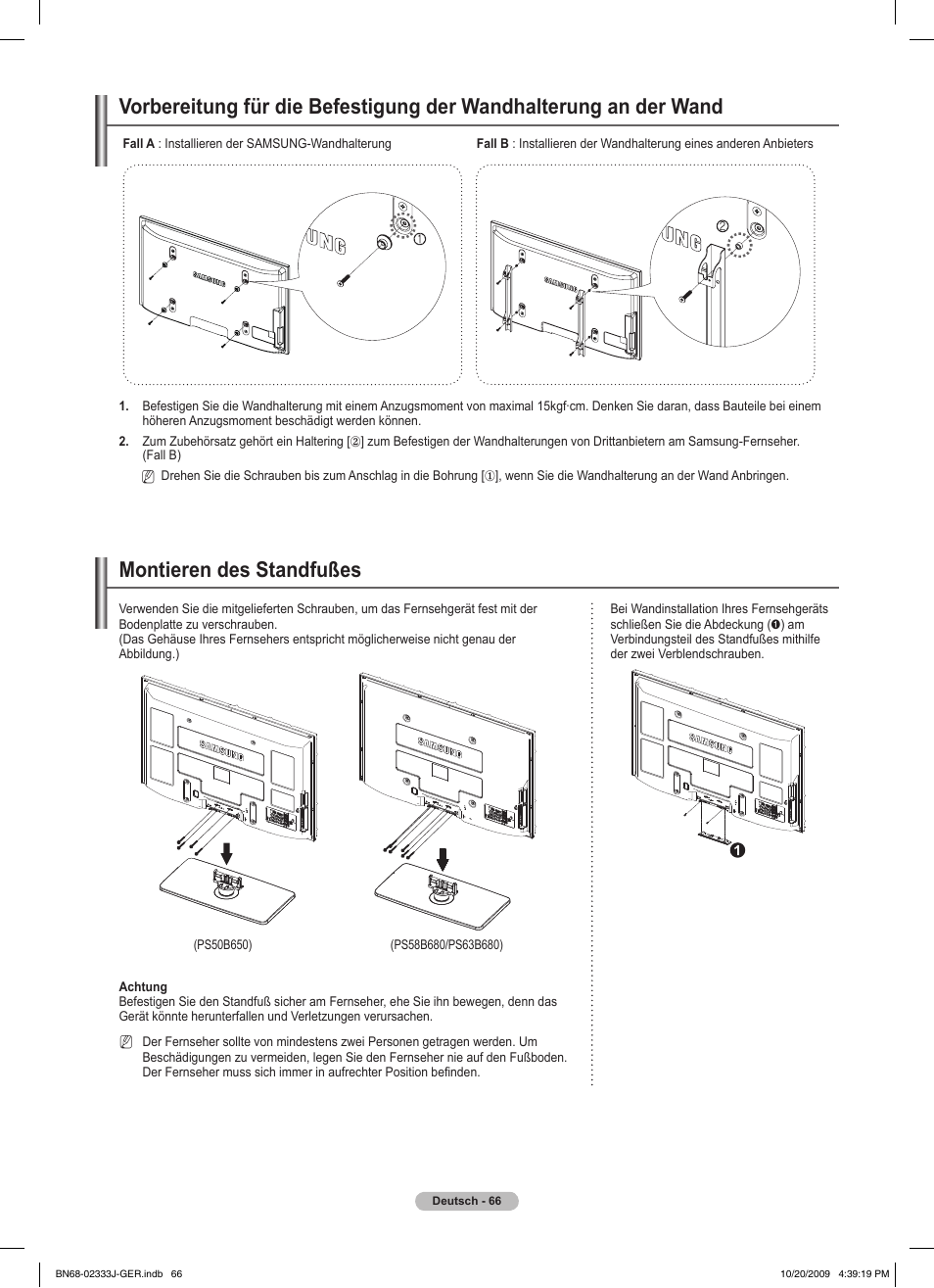 Montieren des standfußes | Samsung PS63B680T6W User Manual | Page 217 / 648