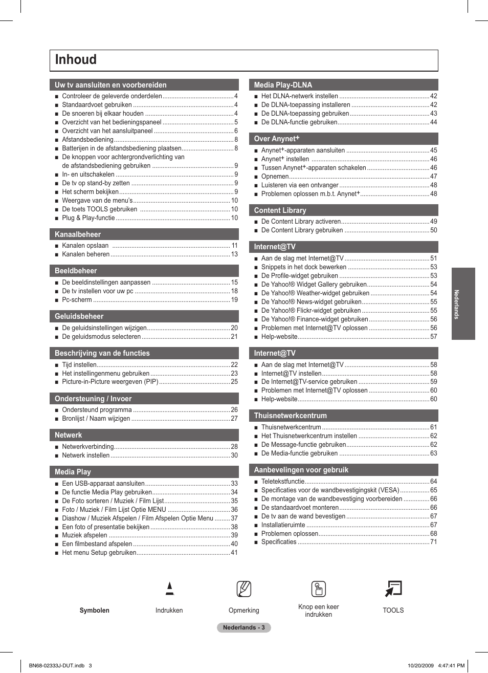 No t, Inhoud | Samsung PS63B680T6W User Manual | Page 224 / 648