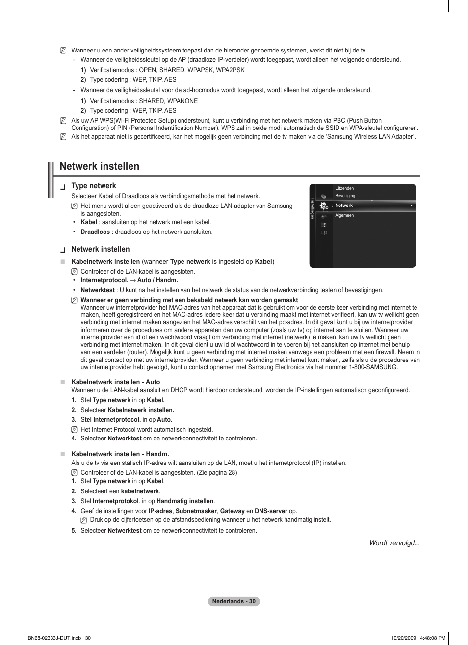 Netwerk instellen | Samsung PS63B680T6W User Manual | Page 251 / 648