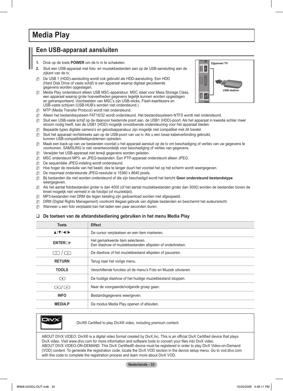 Media play, Een usb-apparaat aansluiten | Samsung PS63B680T6W User Manual | Page 254 / 648