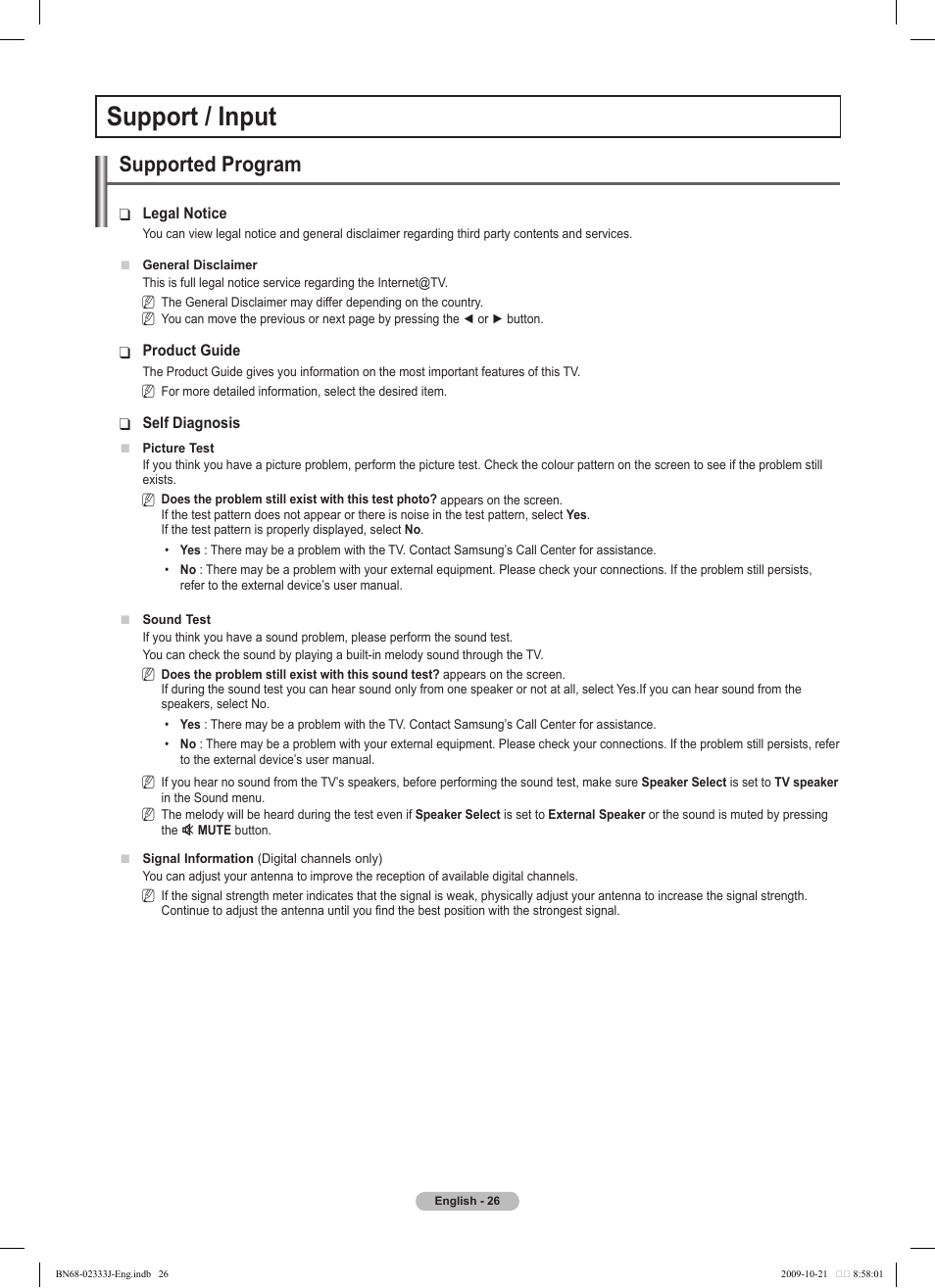 Support / input, Supported program | Samsung PS63B680T6W User Manual | Page 26 / 648