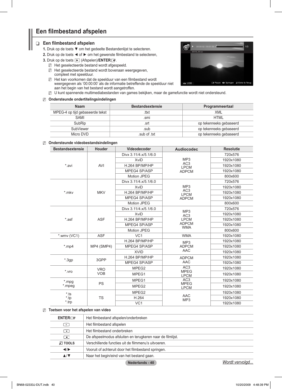 Een filmbestand afspelen | Samsung PS63B680T6W User Manual | Page 261 / 648
