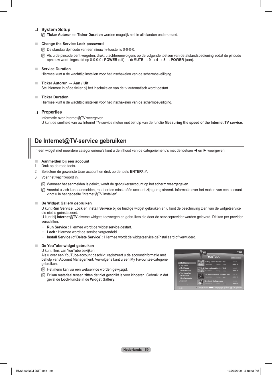 De internet@tv-service gebruiken, System setup, Properties | Samsung PS63B680T6W User Manual | Page 280 / 648