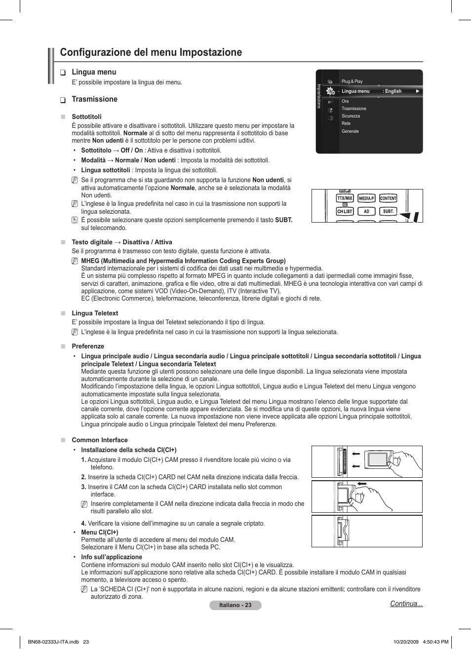 Configurazione del menu impostazione | Samsung PS63B680T6W User Manual | Page 314 / 648