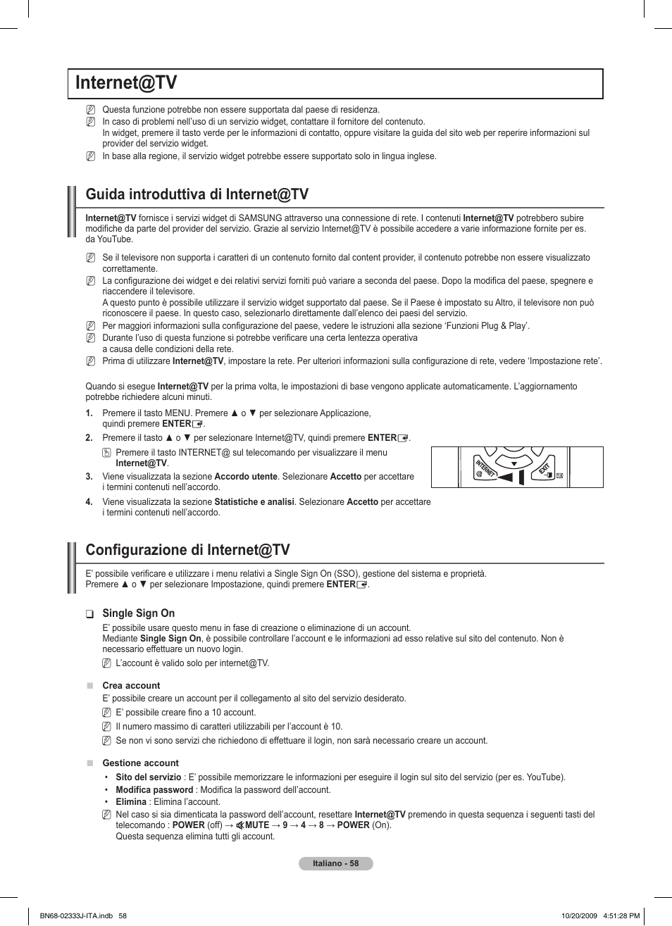 Internet@tv, Guida introduttiva di internet@tv, Configurazione di internet@tv | Samsung PS63B680T6W User Manual | Page 349 / 648