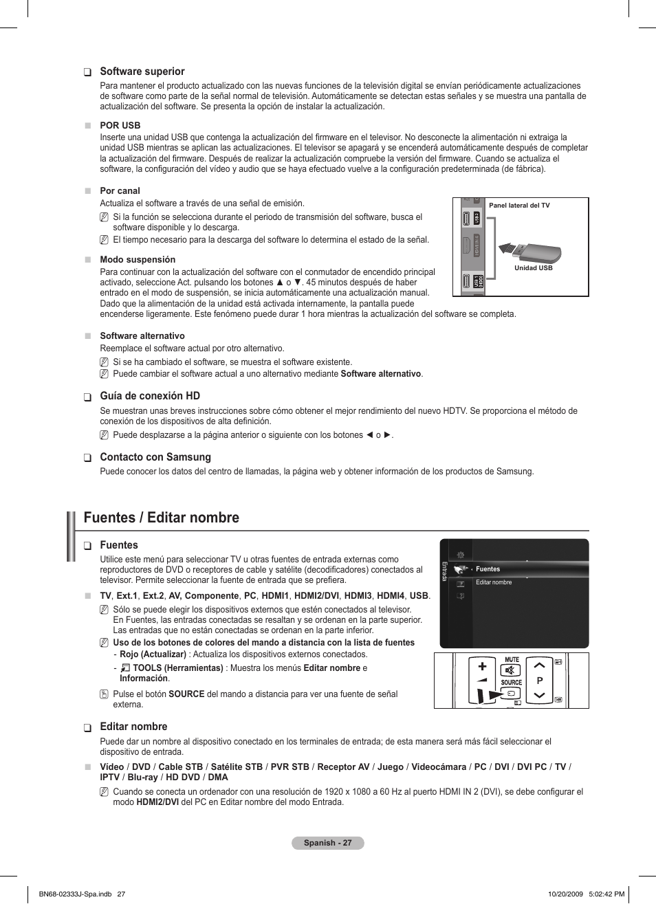 Fuentes / editar nombre | Samsung PS63B680T6W User Manual | Page 389 / 648