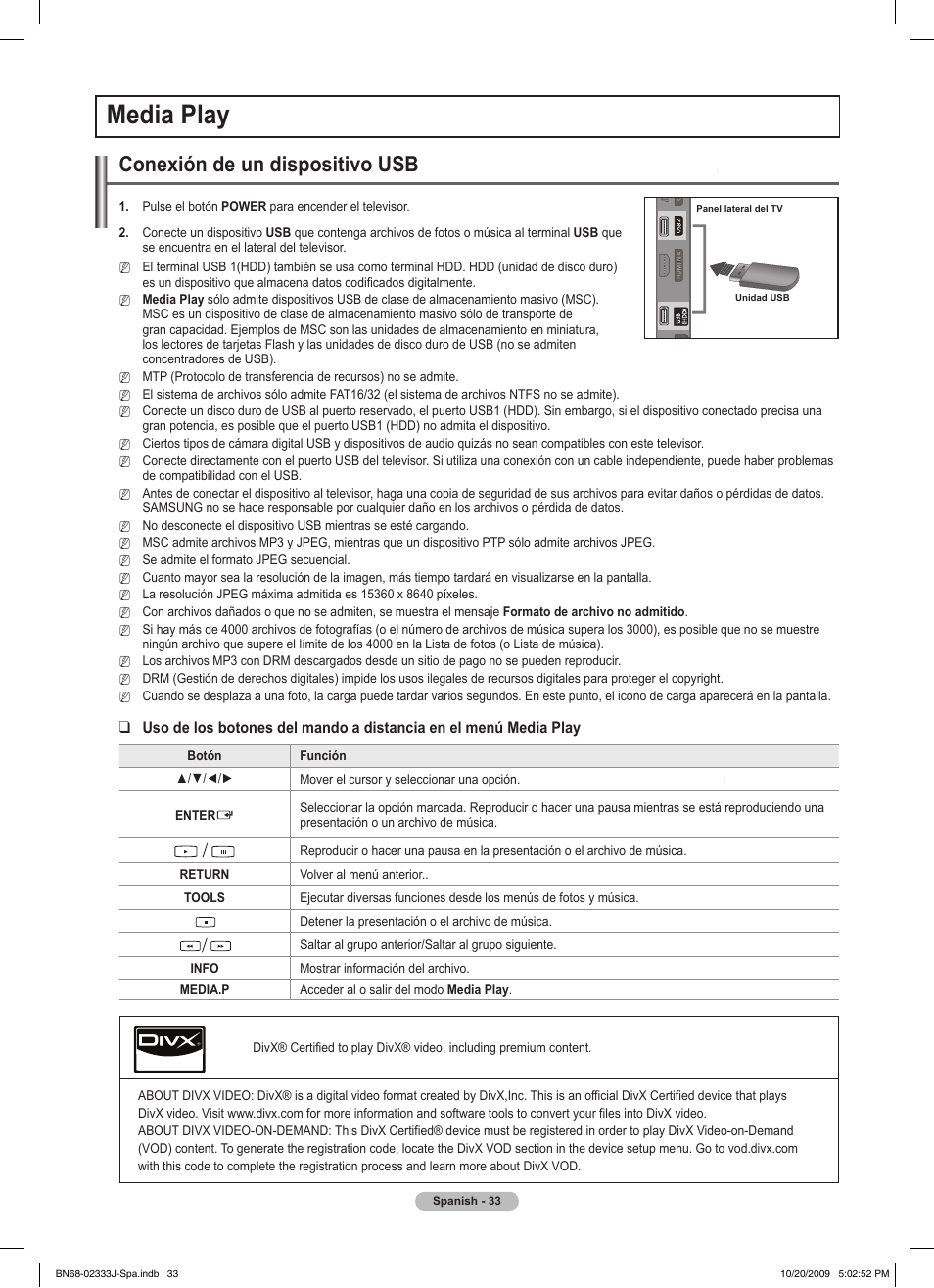 Media play, Conexión de un dispositivo usb | Samsung PS63B680T6W User Manual | Page 395 / 648