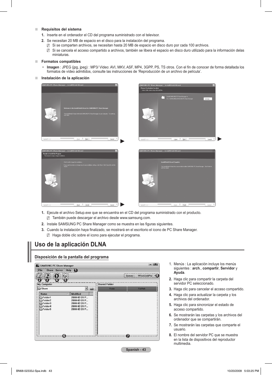 Uso de la aplicación dlna | Samsung PS63B680T6W User Manual | Page 405 / 648