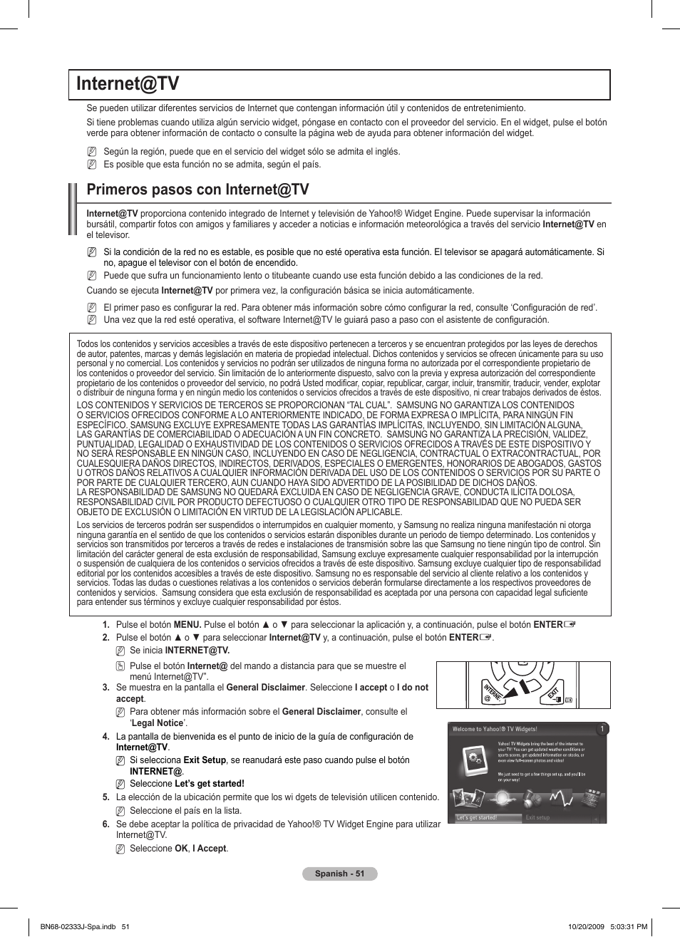 Internet@tv, Primeros pasos con internet@tv | Samsung PS63B680T6W User Manual | Page 413 / 648