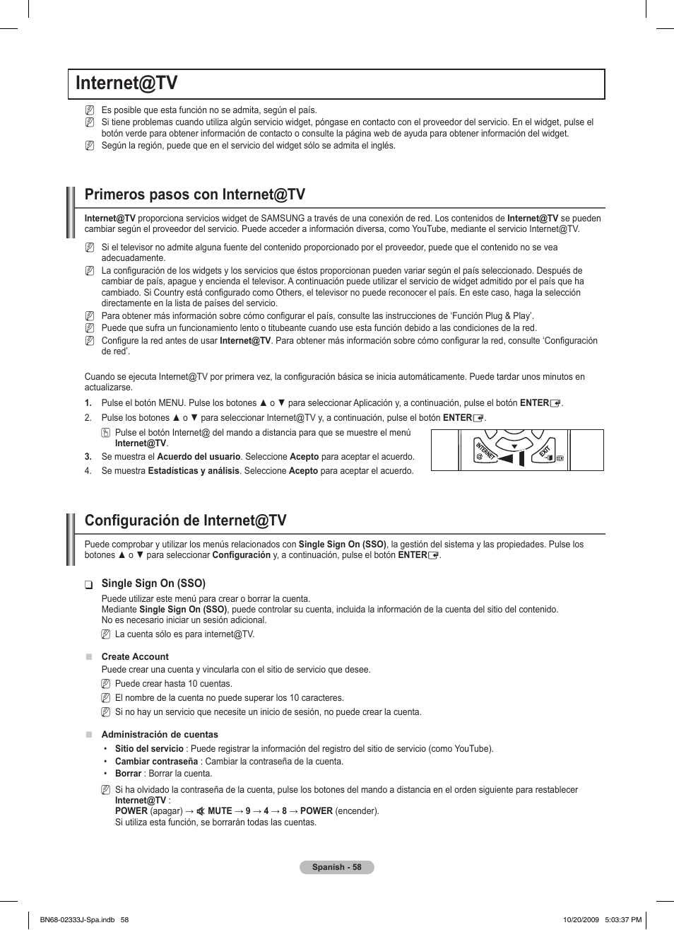 Internet@tv, Primeros pasos con internet@tv, Configuración de internet@tv | Samsung PS63B680T6W User Manual | Page 420 / 648
