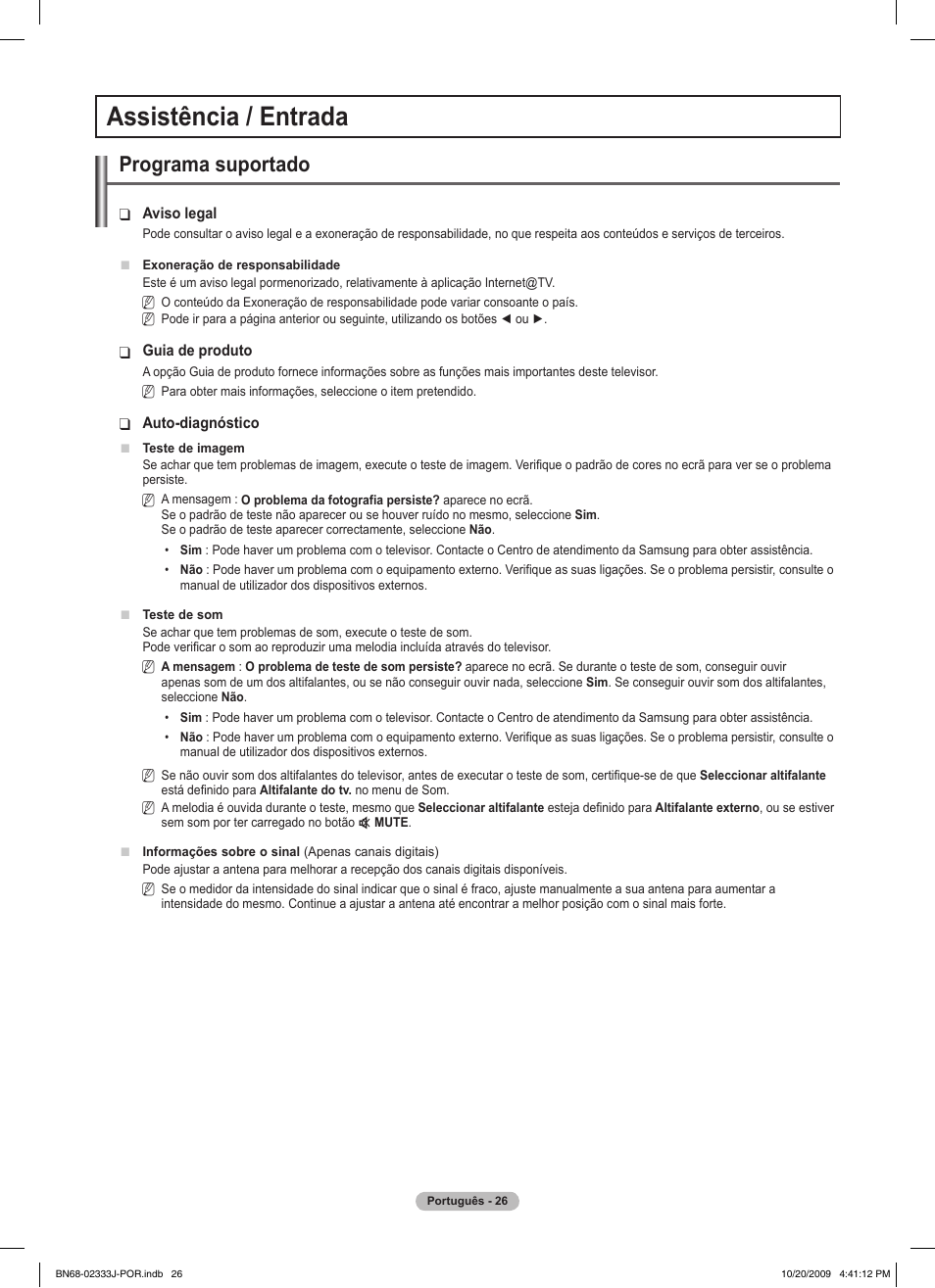 Assistência / entrada, Programa suportado | Samsung PS63B680T6W User Manual | Page 458 / 648