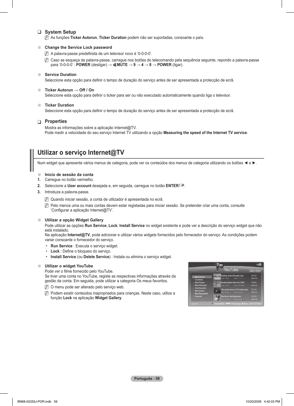 Utilizar o serviço internet@tv, System setup, Properties | Samsung PS63B680T6W User Manual | Page 491 / 648