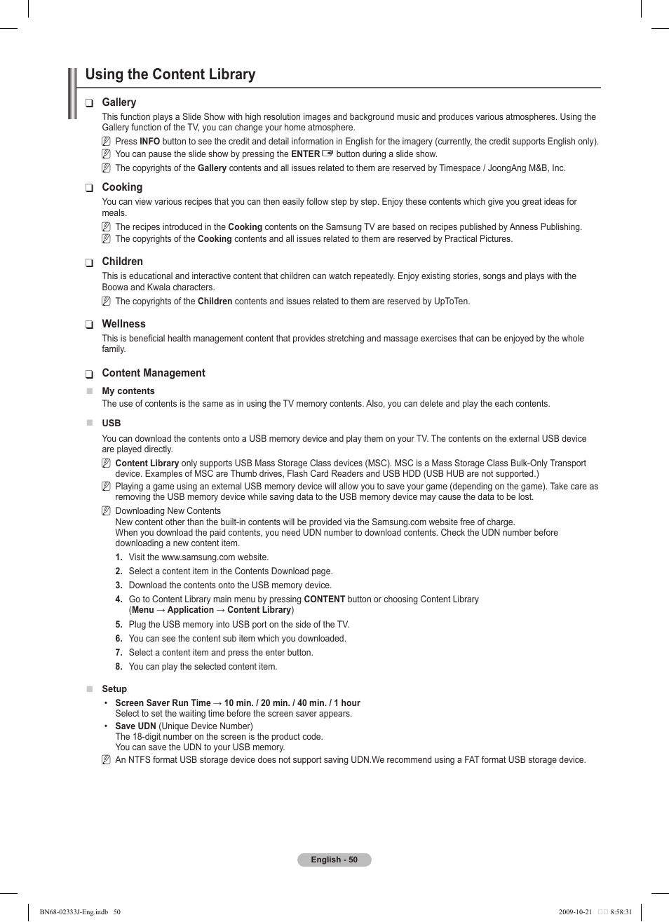 Using the content library | Samsung PS63B680T6W User Manual | Page 50 / 648