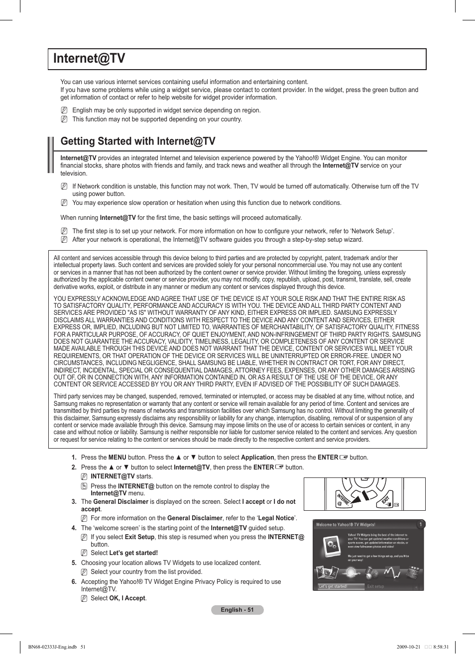 Internet@tv, Getting started with internet@tv | Samsung PS63B680T6W User Manual | Page 51 / 648