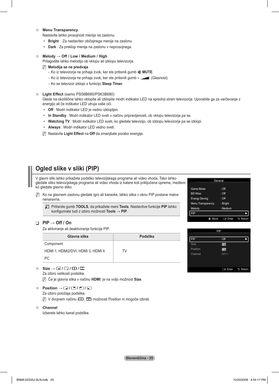 Ogled slike v sliki (pip), Pip → off / on | Samsung PS63B680T6W User Manual | Page 527 / 648