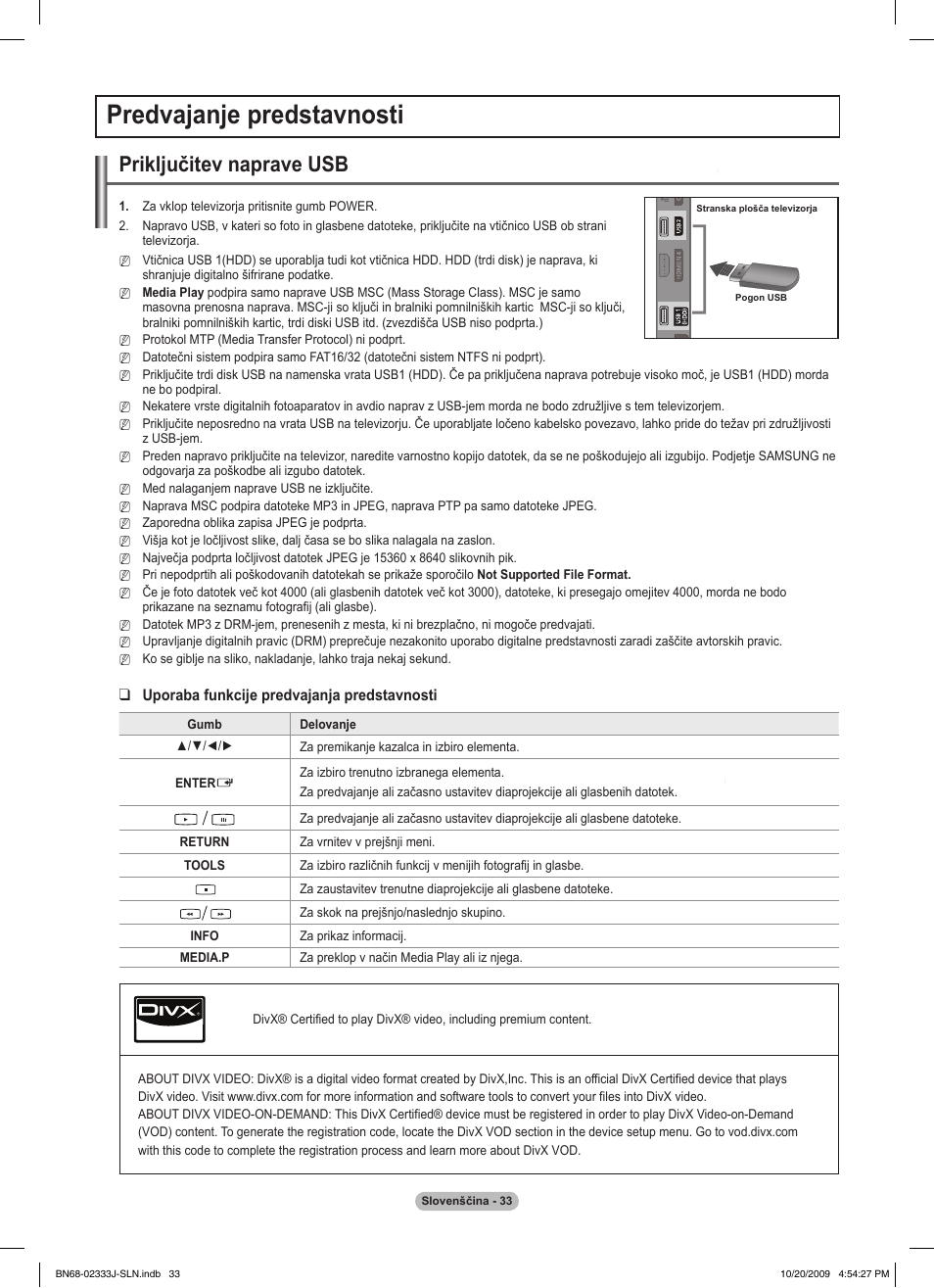 Predvajanje predstavnosti, Priključitev naprave usb, Uporaba funkcije predvajanja predstavnosti | Samsung PS63B680T6W User Manual | Page 535 / 648