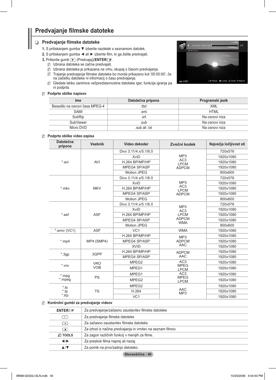 Predvajanje filmske datoteke | Samsung PS63B680T6W User Manual | Page 542 / 648