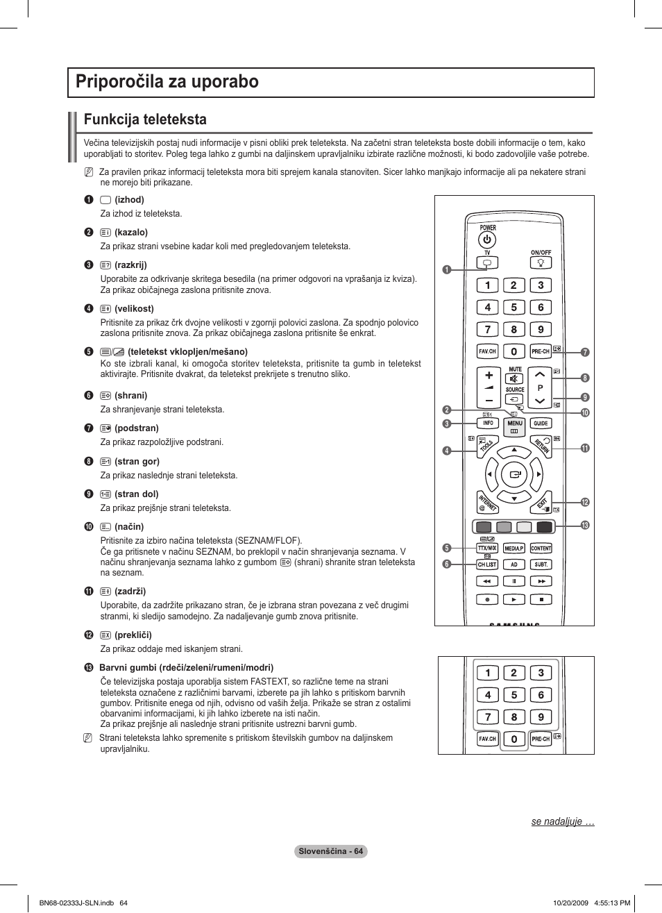 Priporočila za uporabo, Funkcija teleteksta | Samsung PS63B680T6W User Manual | Page 566 / 648