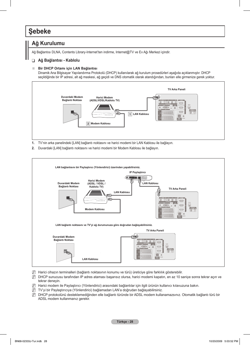 Şebeke, Ağ kurulumu, Ağ bağlantısı - kablolu | Samsung PS63B680T6W User Manual | Page 600 / 648