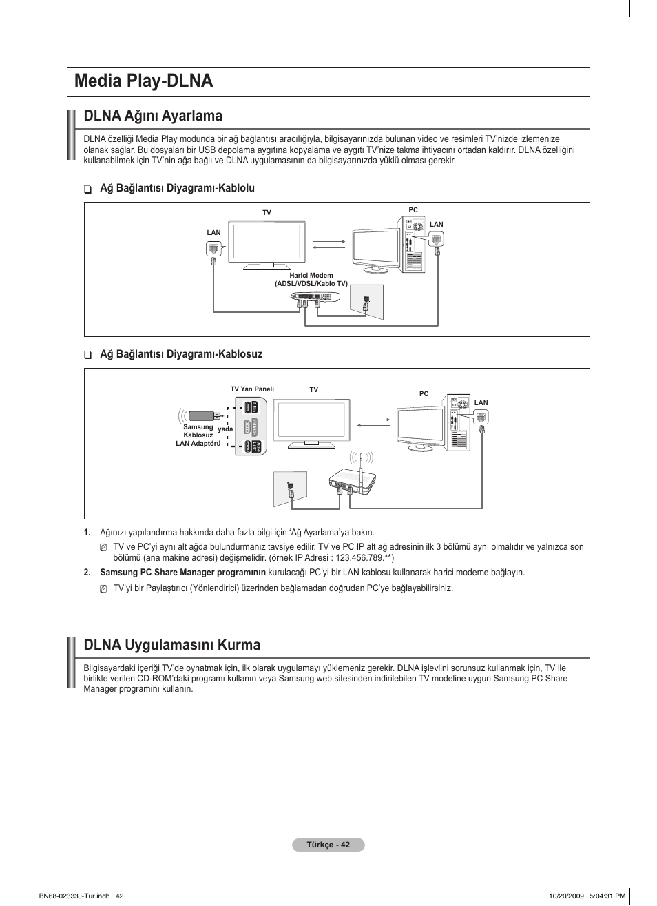 Media play-dlna, Dlna ağını ayarlama, Dlna uygulamasını kurma | Samsung PS63B680T6W User Manual | Page 614 / 648