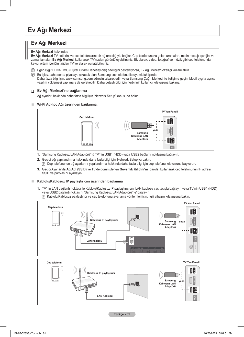 Ev ağı merkezi, Ev ağı merkezi’ne bağlanma | Samsung PS63B680T6W User Manual | Page 633 / 648