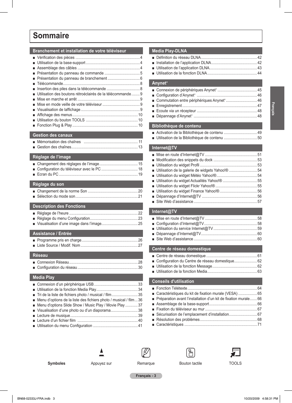 No t, Sommaire | Samsung PS63B680T6W User Manual | Page 84 / 648