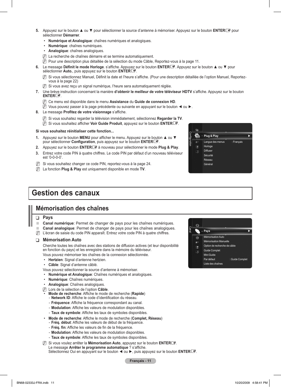 Gestion des canaux, Mémorisation des chaînes | Samsung PS63B680T6W User Manual | Page 92 / 648