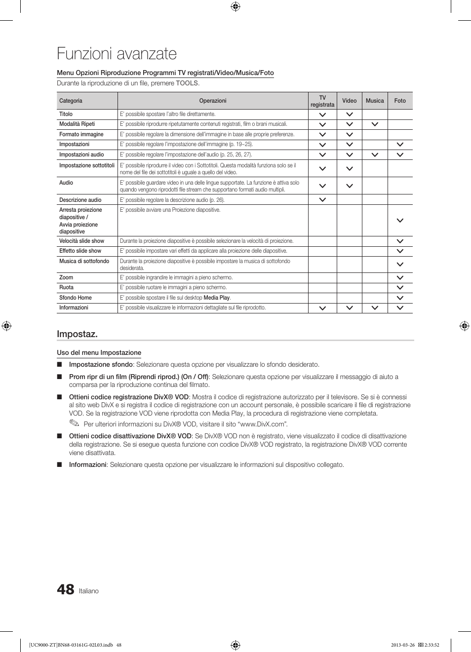 Funzioni avanzate, Impostaz | Samsung UE40C9000SP User Manual | Page 112 / 195