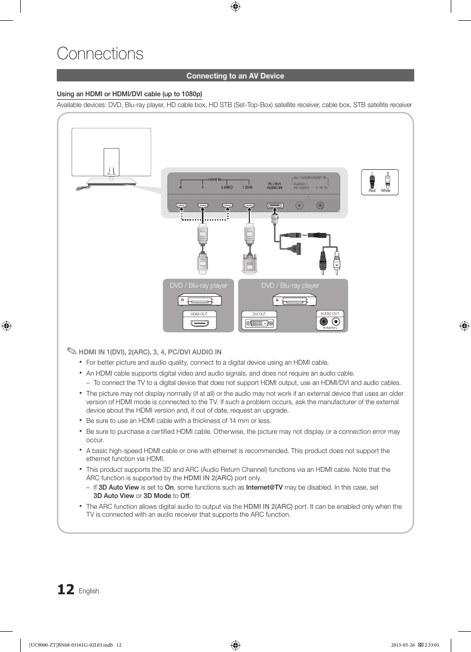 Connections | Samsung UE40C9000SP User Manual | Page 12 / 195