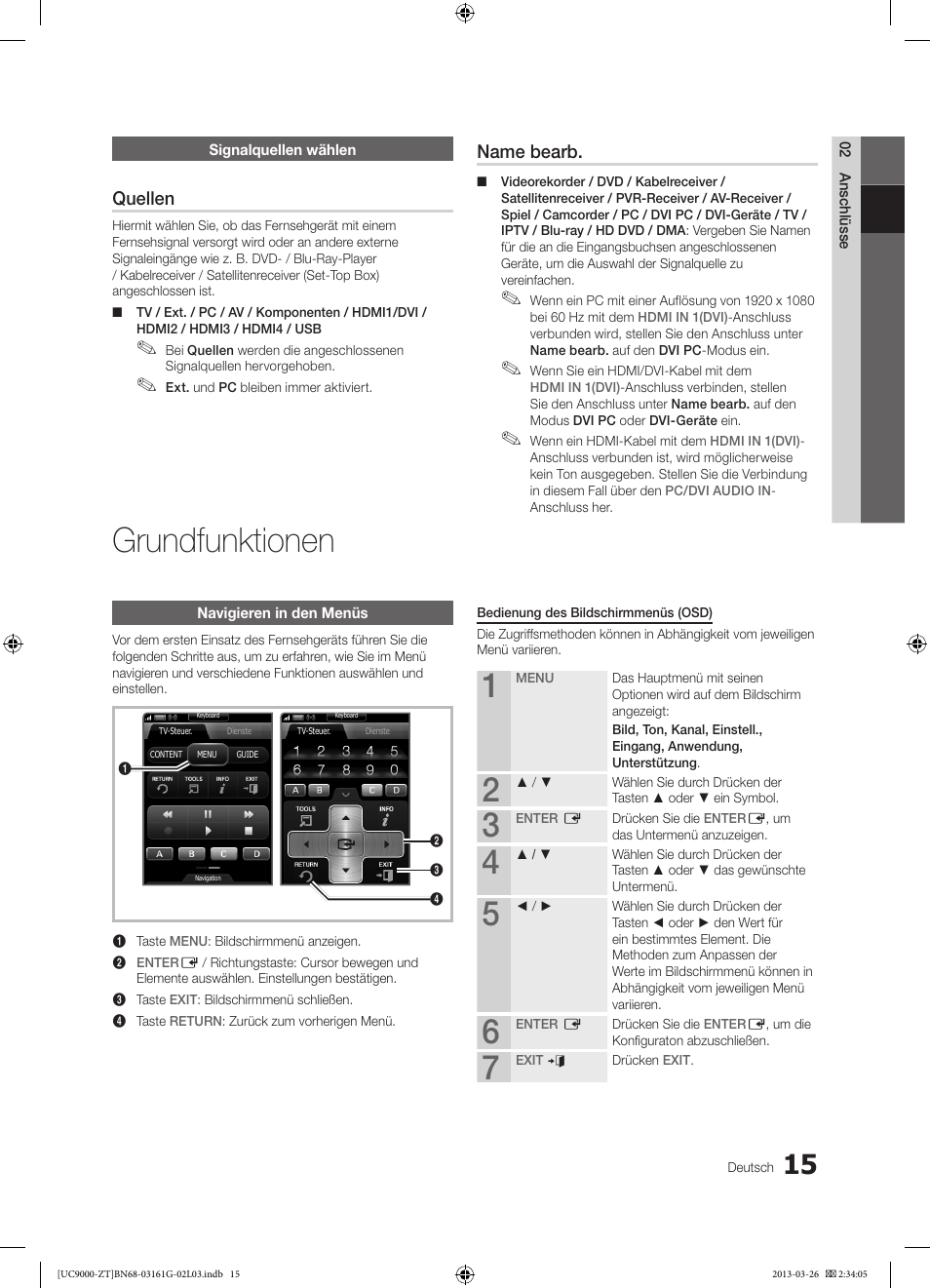Grundfunktionen, Quellen, Name bearb | Samsung UE40C9000SP User Manual | Page 145 / 195