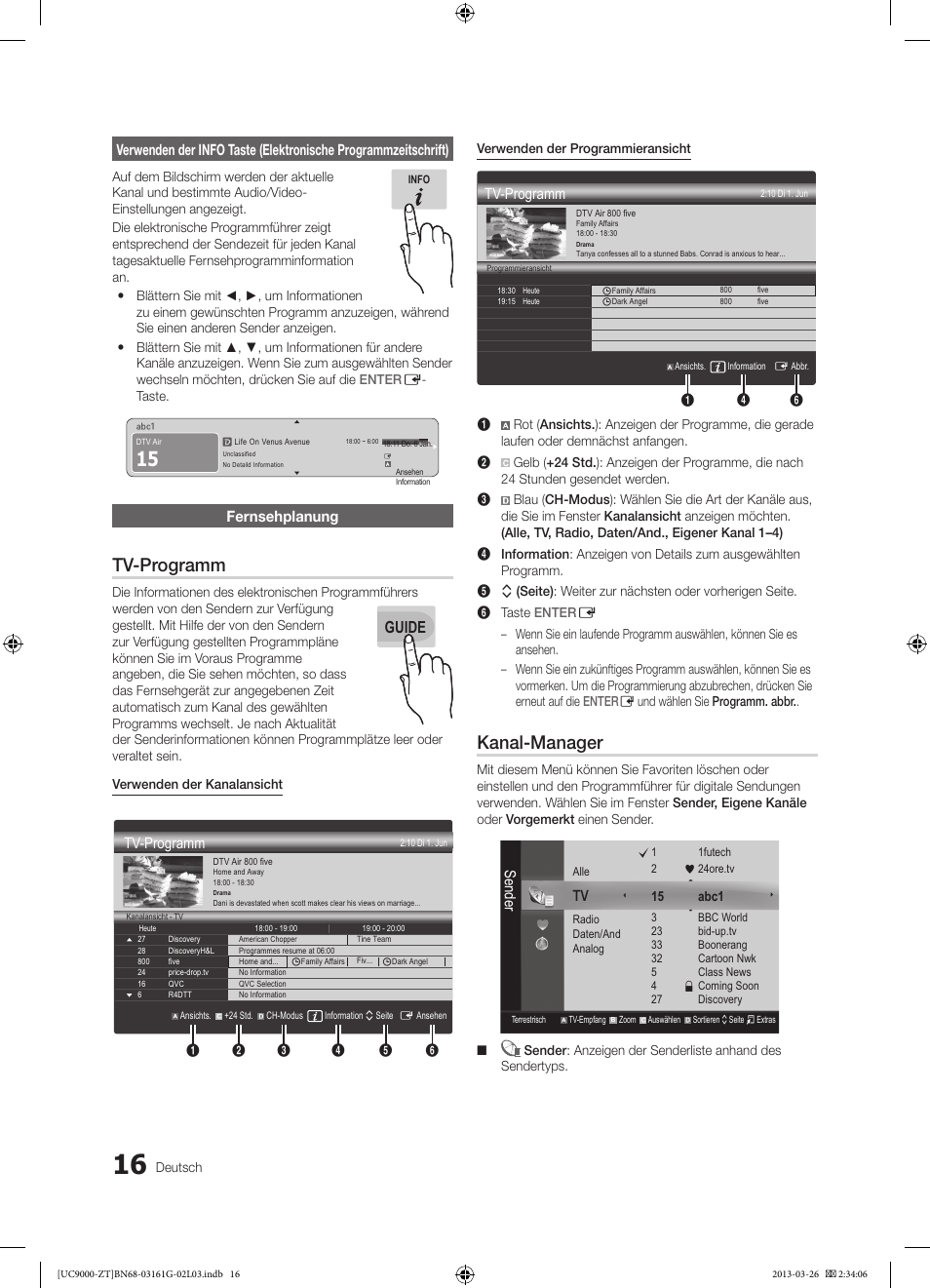 Tv-programm, Kanal-manager, Guide | Fernsehplanung, Sender | Samsung UE40C9000SP User Manual | Page 146 / 195
