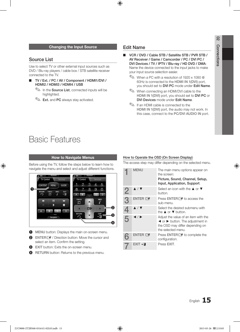 Basic features, Source list, Edit name | Samsung UE40C9000SP User Manual | Page 15 / 195