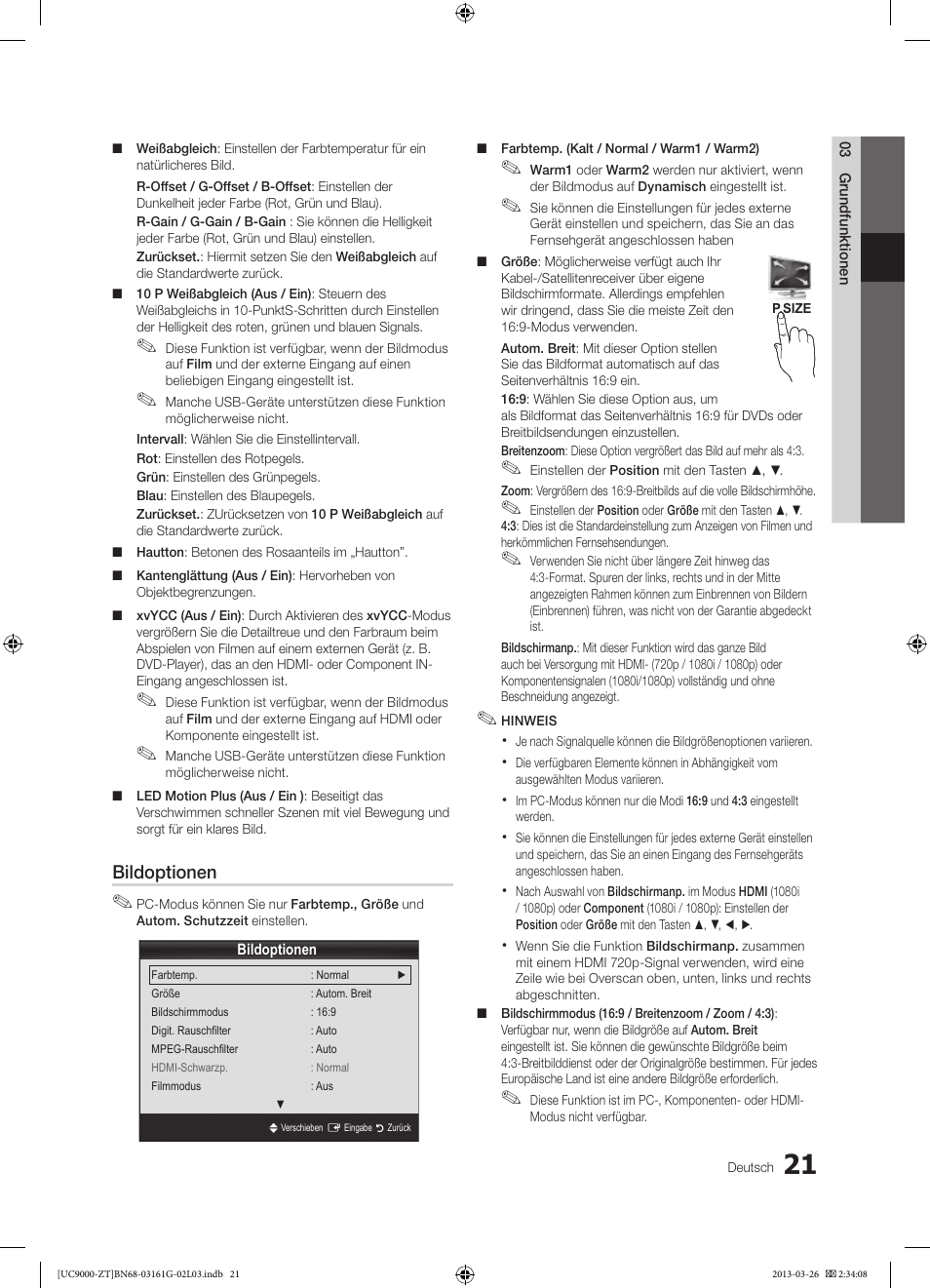 Bildoptionen | Samsung UE40C9000SP User Manual | Page 151 / 195