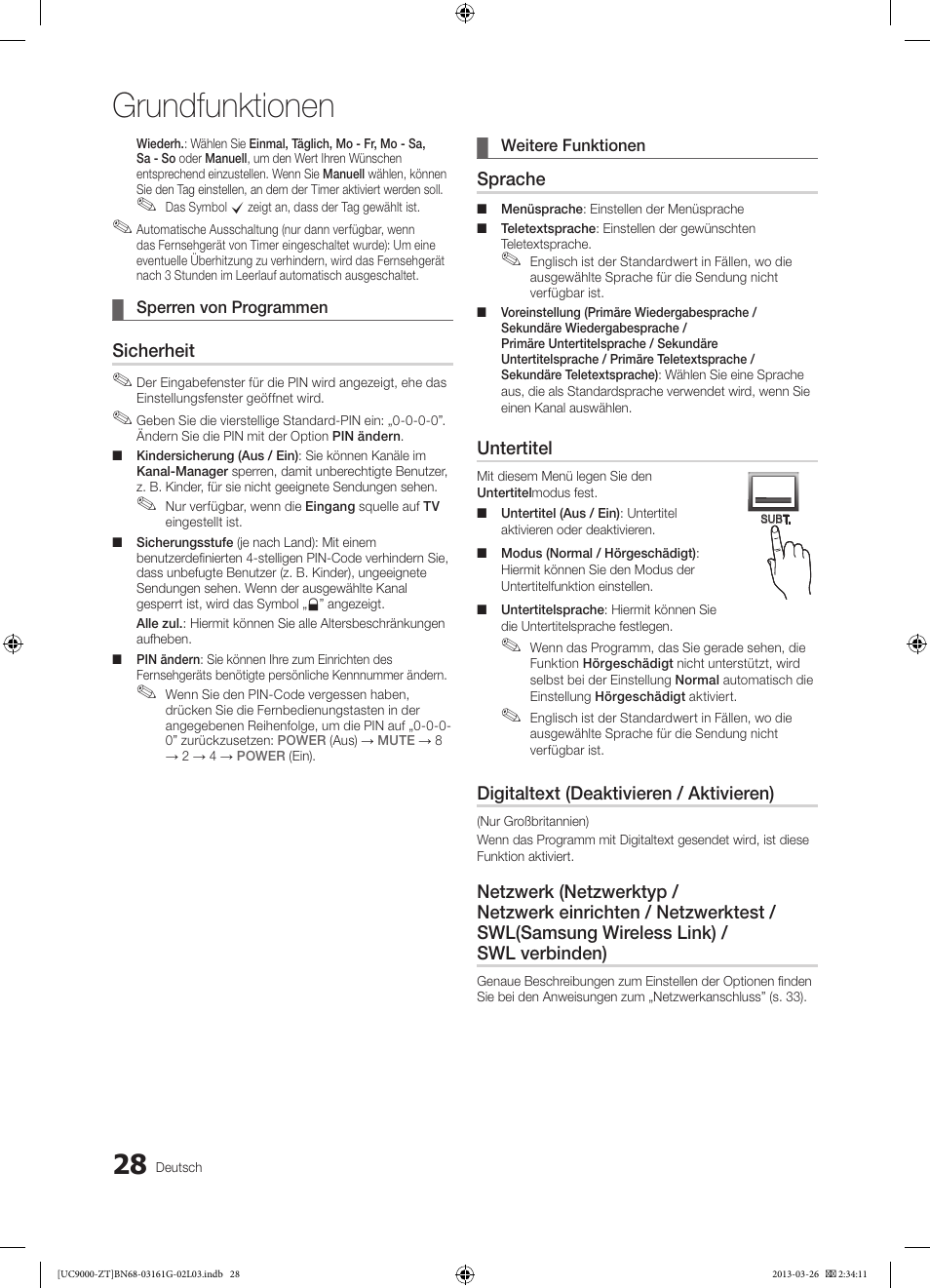 Grundfunktionen, Sicherheit, Sprache | Untertitel, Digitaltext (deaktivieren / aktivieren) | Samsung UE40C9000SP User Manual | Page 158 / 195